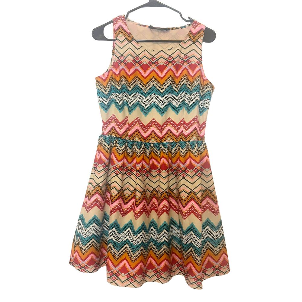 Sugarhill Boutique Chevron Skater Dress Geometric Open Back Boho Festival US 8